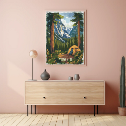 Yosemite National Park Tent View Travel Poster