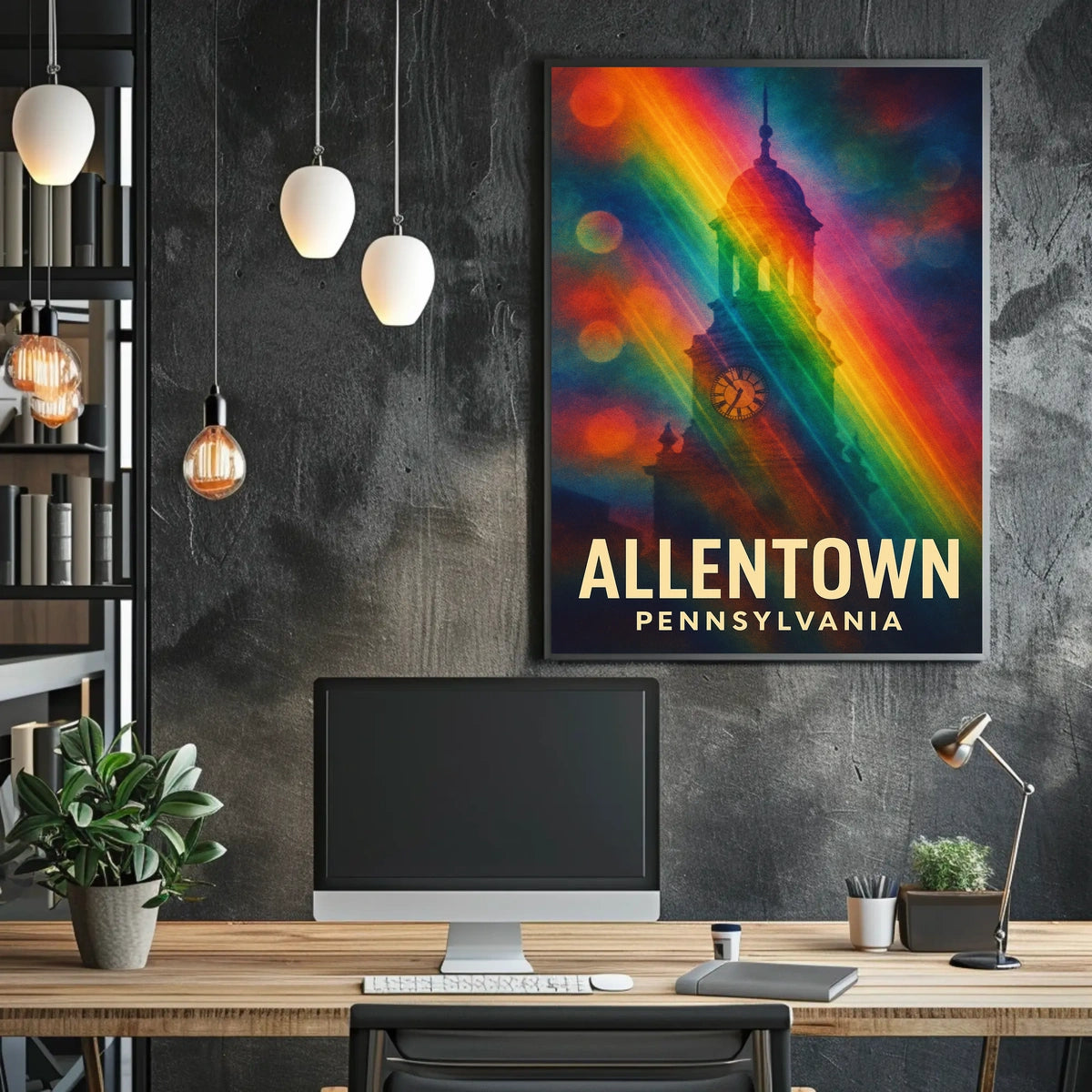 Allentown Clock Tower Vibrant Modern Art Urban Cityscape Rainbow Gradient Poster