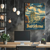 Barcelona Travel Poster Inspired by Retro Adventure and Exploration