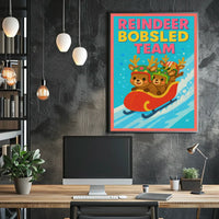 Reindeer Bobsled Team Poster