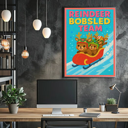 Reindeer Bobsled Team Poster