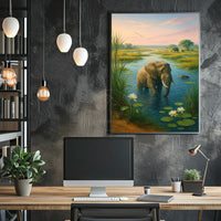 Majestic Elephant Bathing in African Savanna Animal Poster