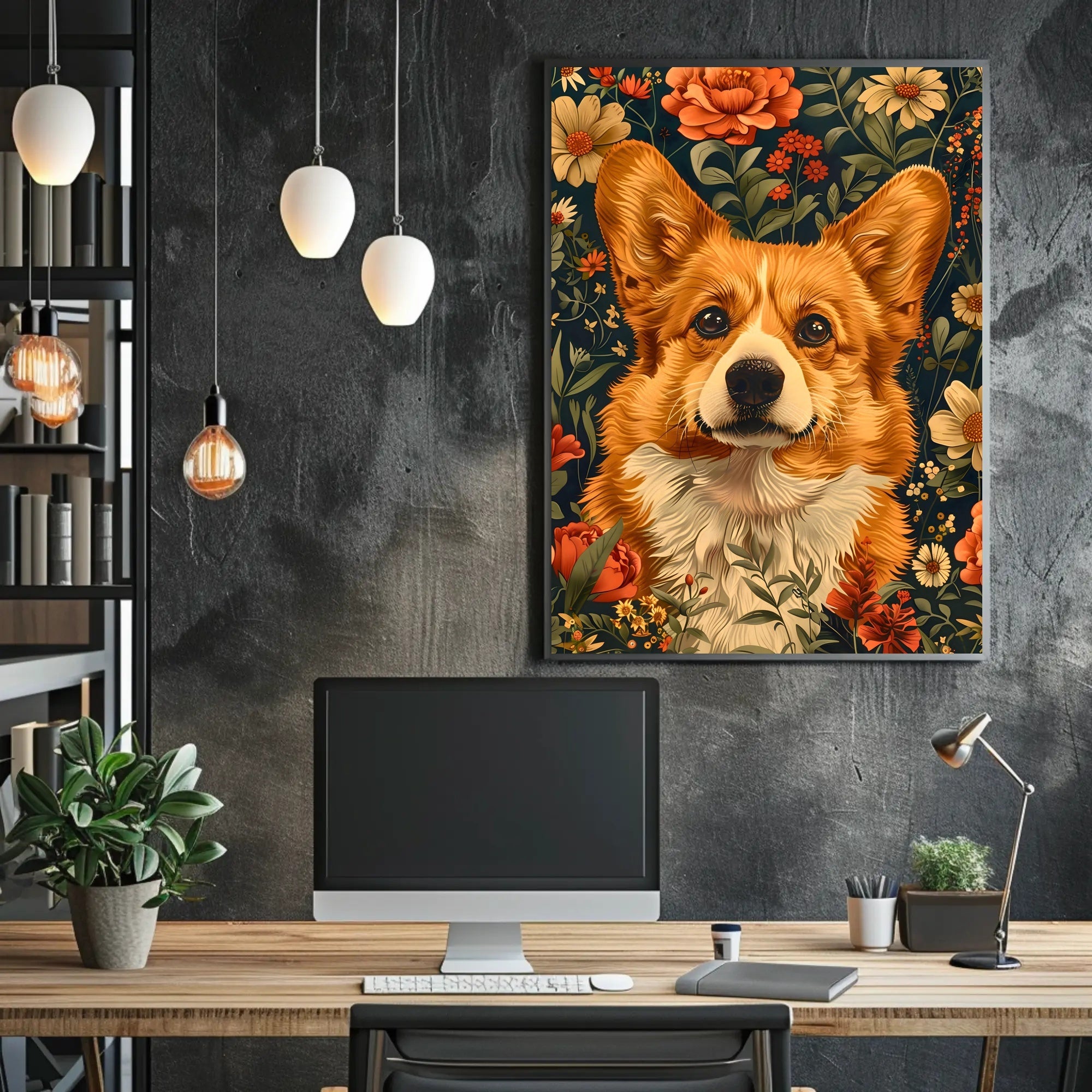 Floral Corgi Delight Wall Art Print