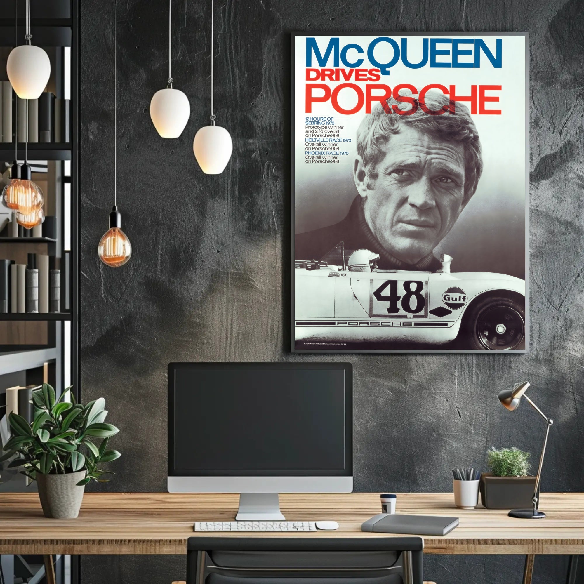 McQueen Drives Porsche Poster