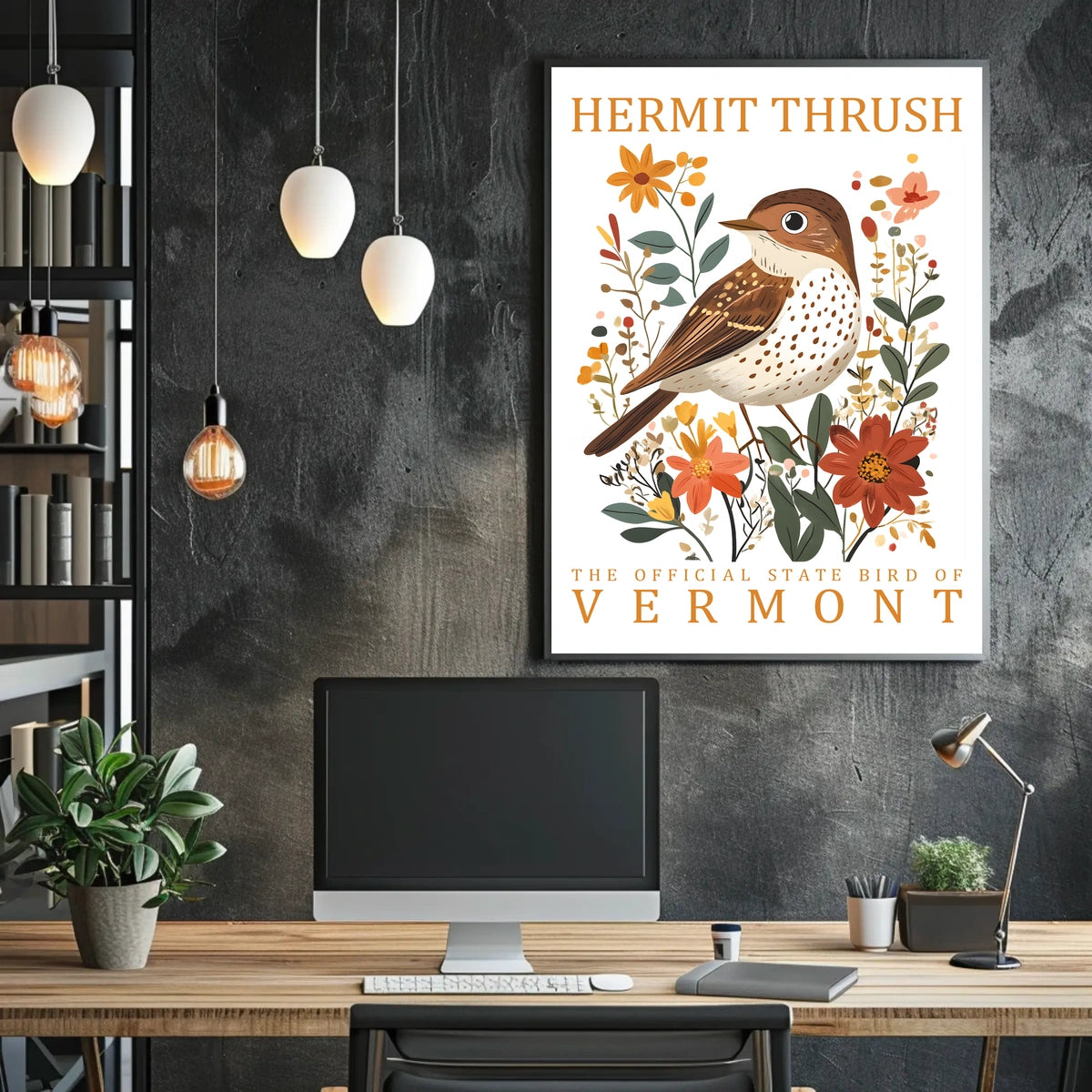 Vermont Hermit Thrush Nature Art Poster Print