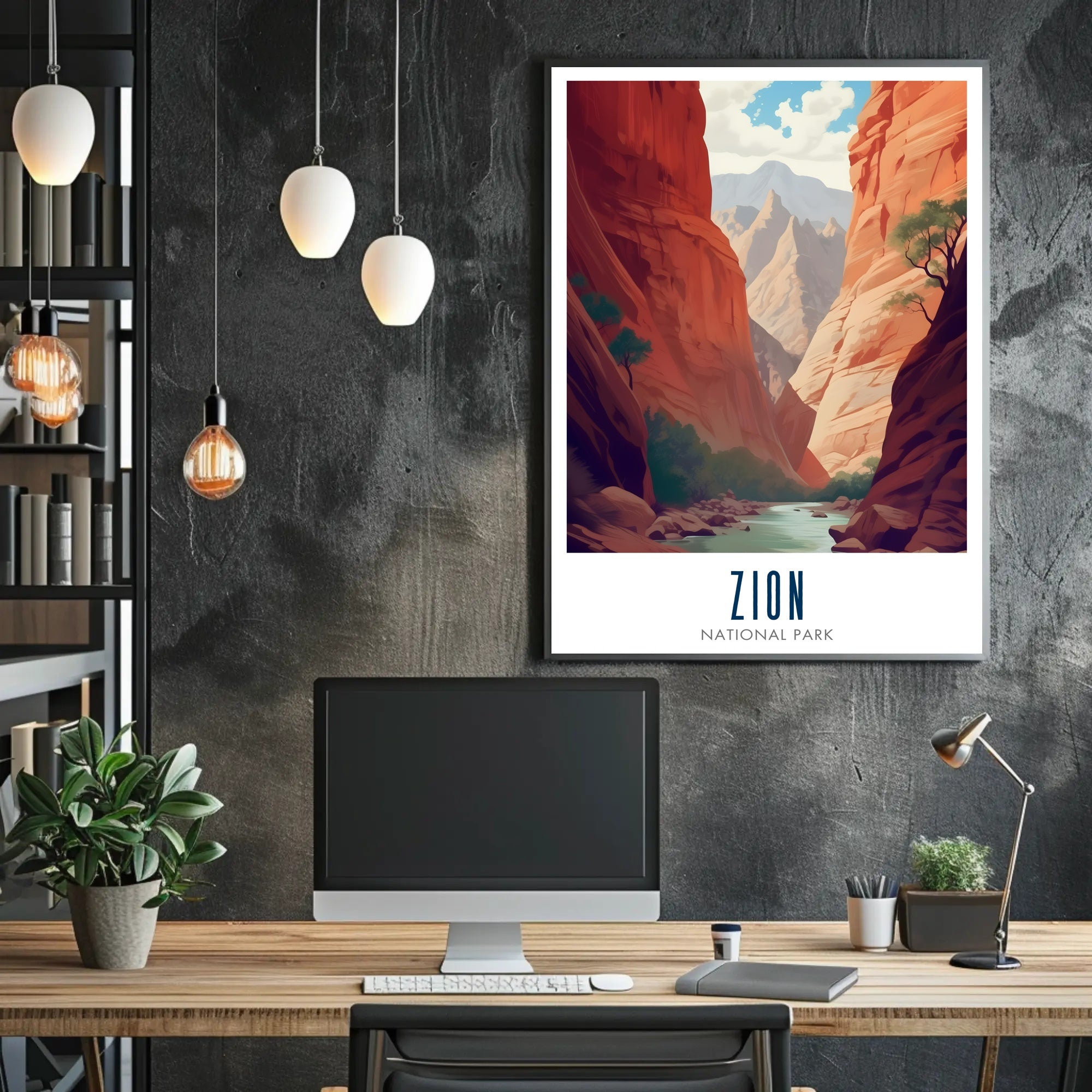 Zion National Park Travel Poster Vintage Canyon Print
