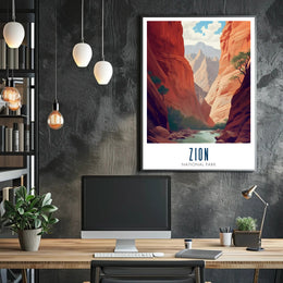 Zion National Park Travel Poster Vintage Canyon Print