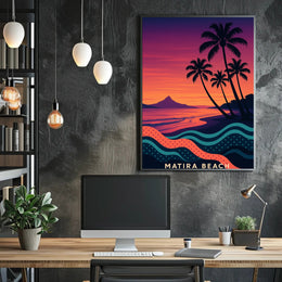 Matira Beach Retro Sunset Travel Poster PosterGoat