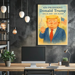 Trump Patriotism Watercolor Inspirational Capitol Dome American Flag Portrait Inspired Decor Collector Poster