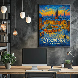 Stockholm Winter Wonderland Cityscape Inspiring Travel Lovers Cozy Scandinavian Art Poster