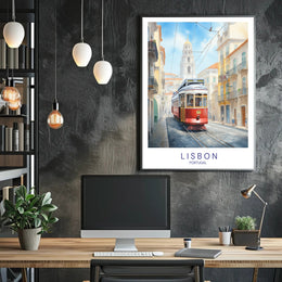 Lisbon Tram Vibrant Cityscape Travel Poster PosterGoat