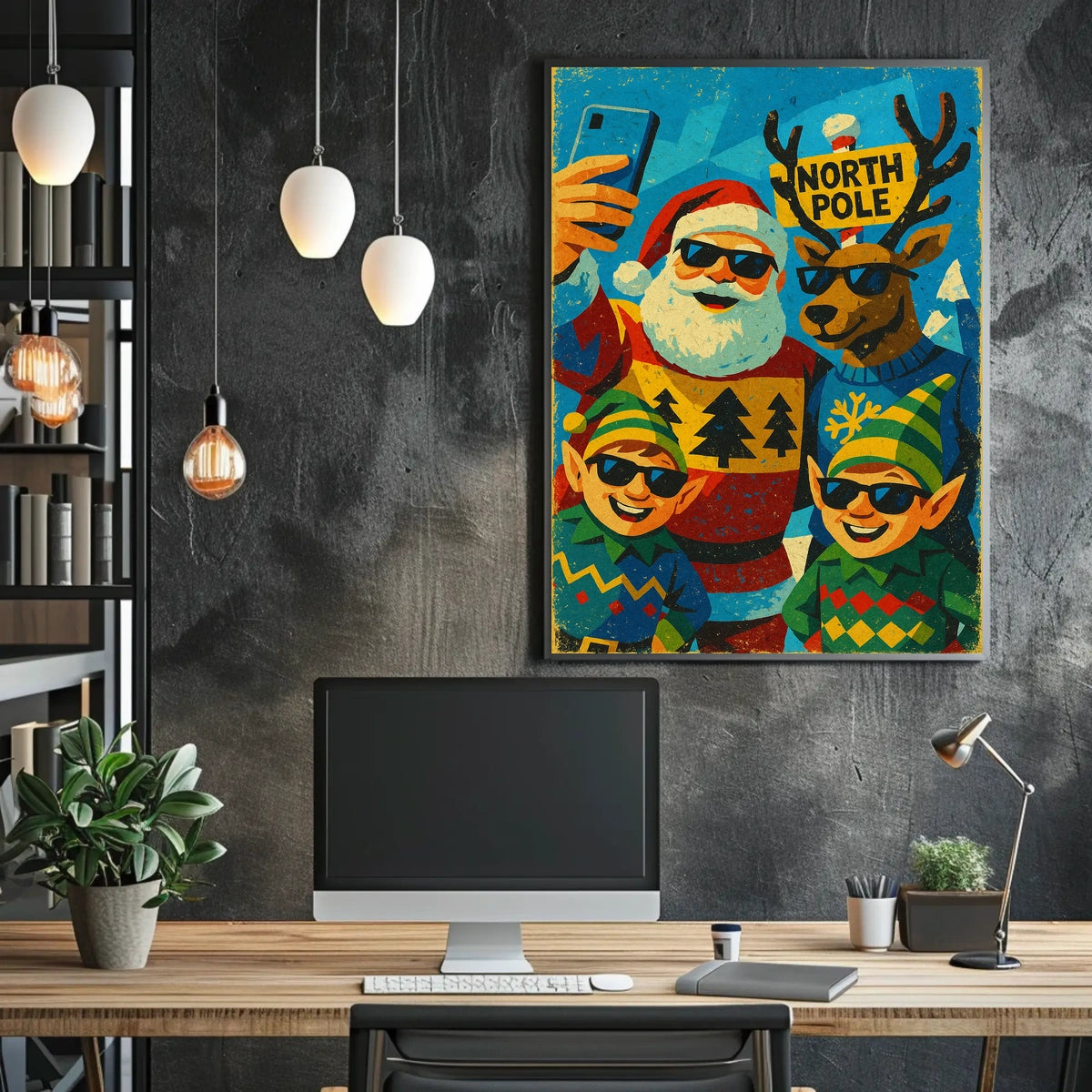 Cheerful Santa Selfie at North Pole Vintage Poster