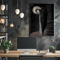 Shadowy Figure Meets Cracked Moon Fantasy or Mythology Poster PosterGoat