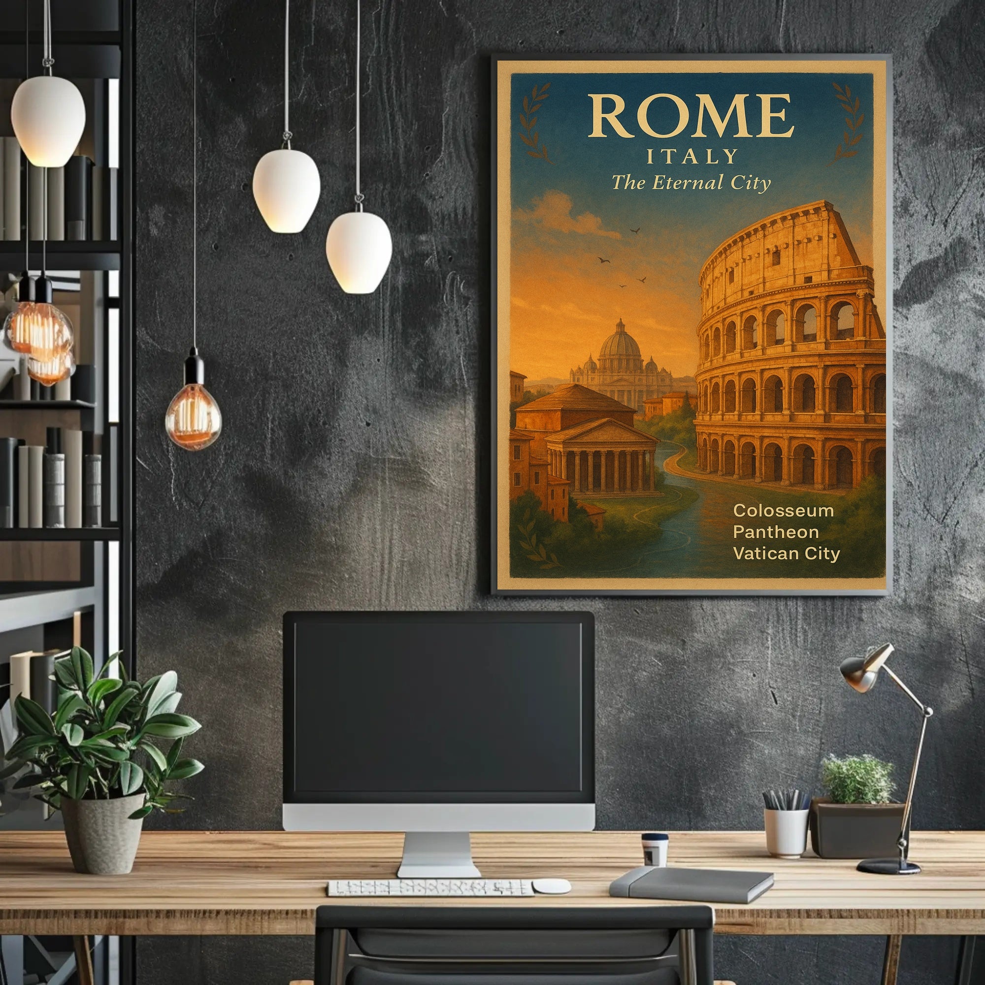 Rome Vintage Travel Poster Italy Colosseum Print