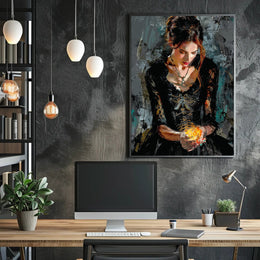 Mystical Gothic Woman with Fiery Object Poster PosterGoat