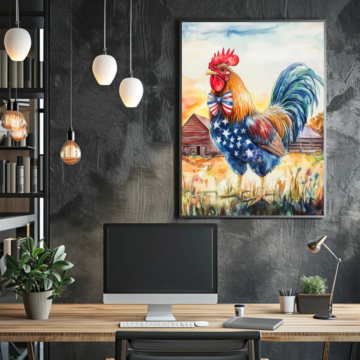rooster crowing proudly at sunrise Poster
