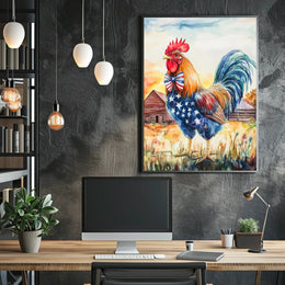 rooster crowing proudly at sunrise Poster