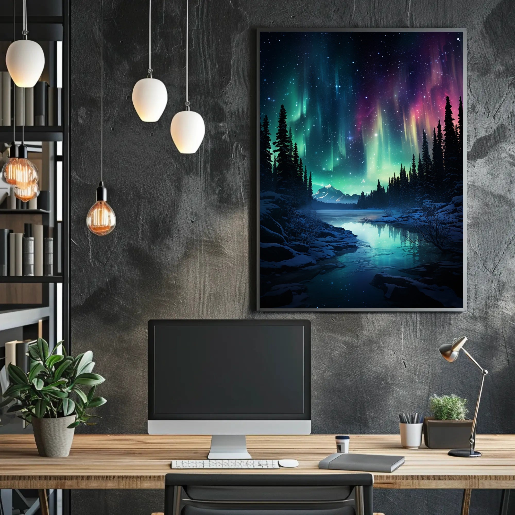 Aurora Borealis Over A Winter Landscape Poster