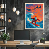 Santa Surfing Christmas Poster: Beach Meets Holiday Cheer