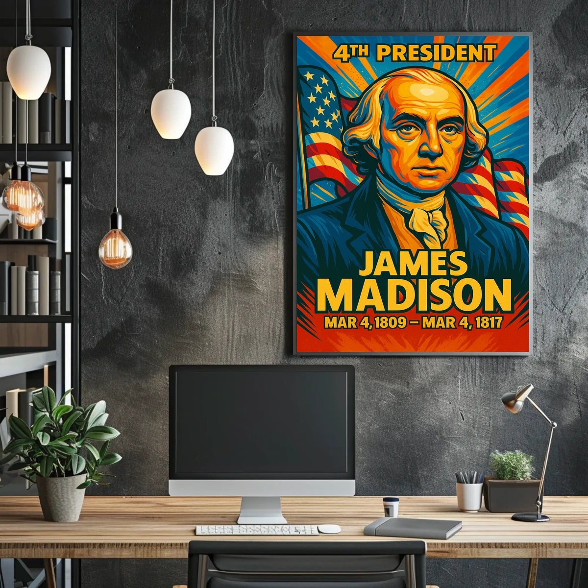 James Madison 4th President of the United States Colorful Comic Book Style Poster
