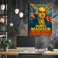 James Madison 4th President of the United States Colorful Comic Book Style Poster