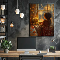 Little Girl Watching Fireworks Night Scene Cozy Poster