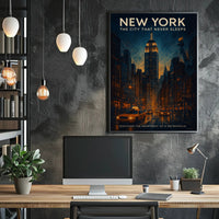New York City Lights Vintage Urban Cityscape Poster