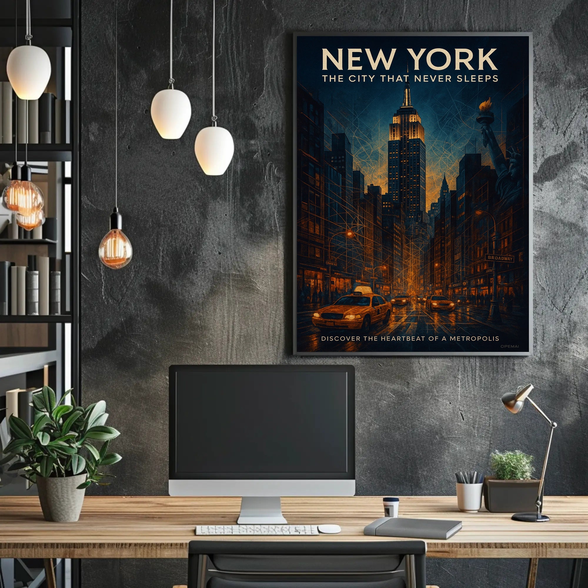 New York City Lights Vintage Urban Cityscape Poster