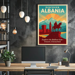 Albania Travel Destination Vintage Horseman Poster