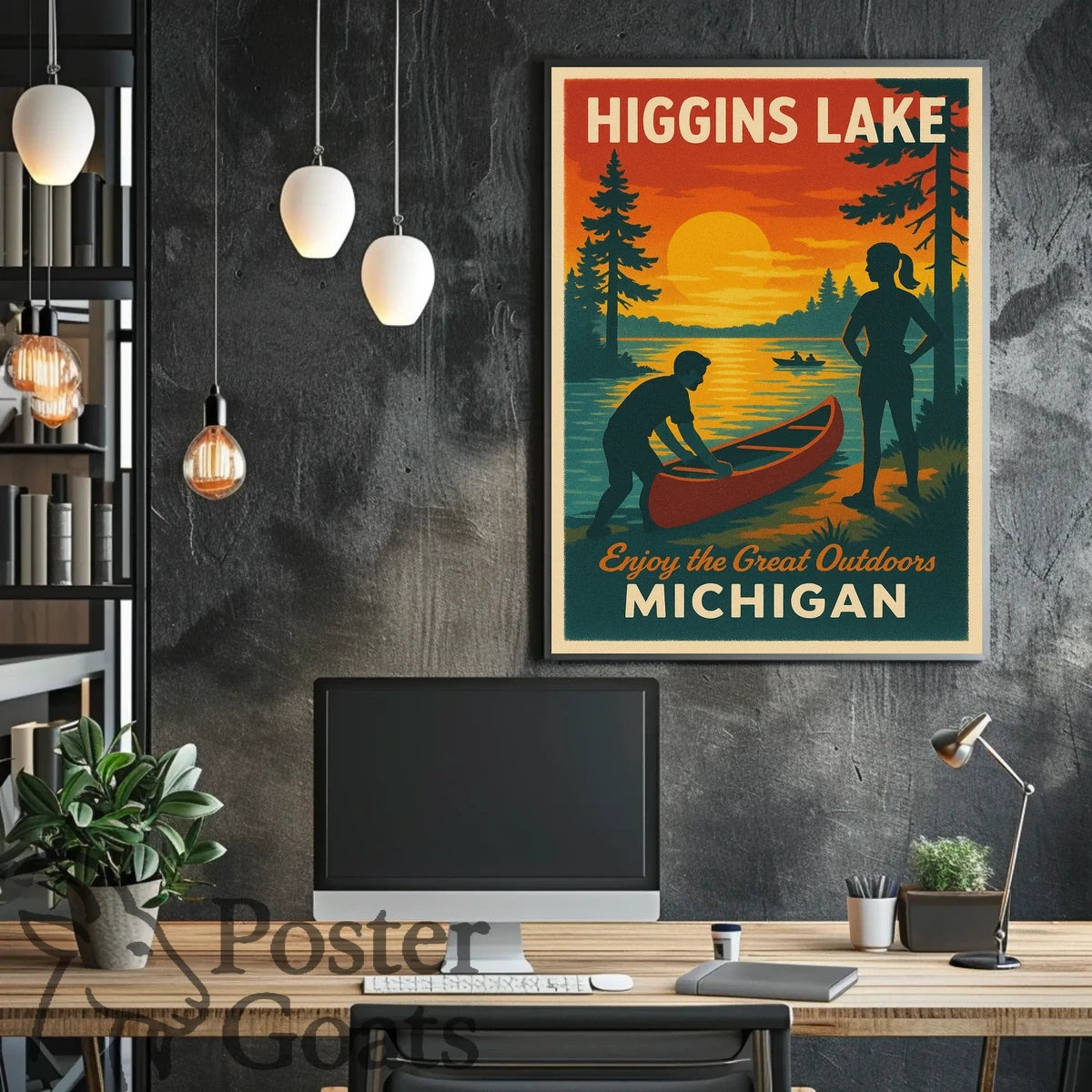 Higgins Lake Vintage Travel Adventure Travel Poster