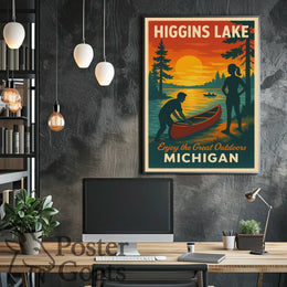 Higgins Lake Vintage Travel Adventure Travel Poster