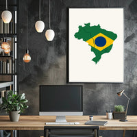 Artistic Brazil Map in National Colors Country Flag Poster