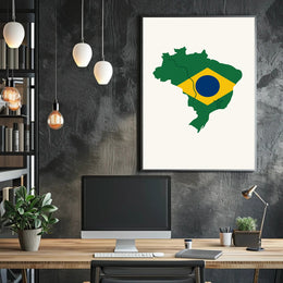Artistic Brazil Map in National Colors Country Flag Poster