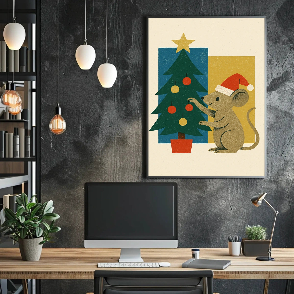 Festive Mouse and Christmas Tree Poster