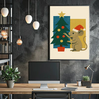 Festive Mouse and Christmas Tree Poster