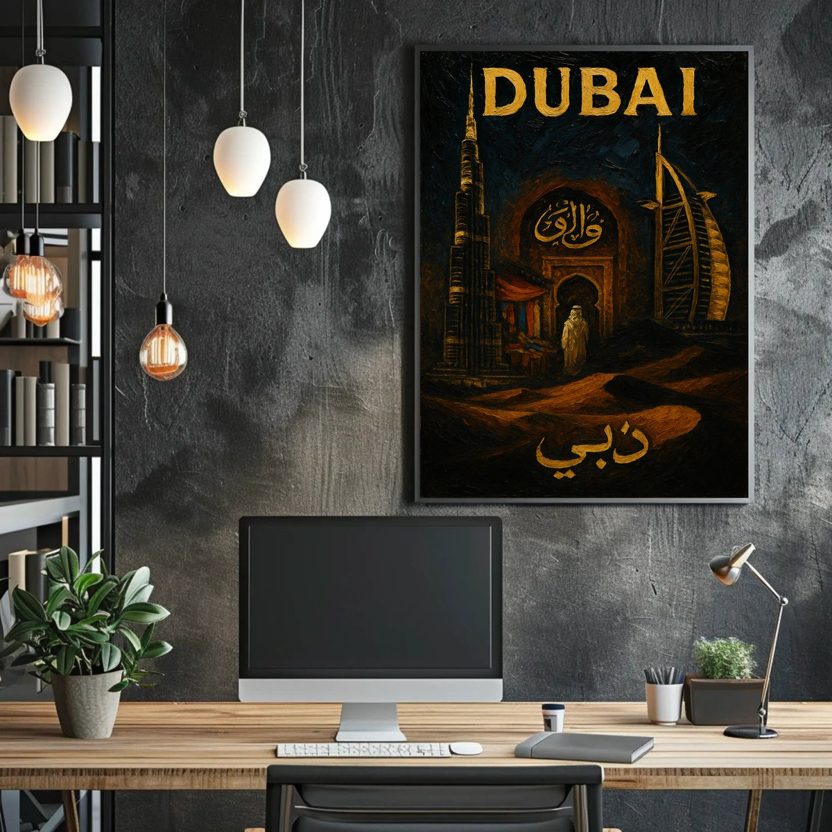 Dubai Skyline Poster With Arabic Calligraphy For Home Decor