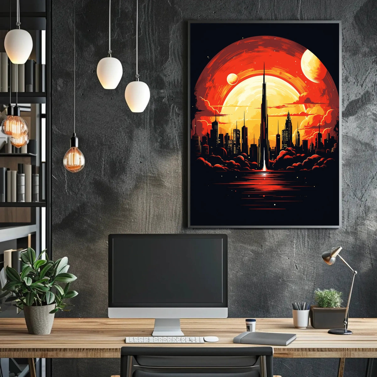 Futuristic Cityscape at Sunset Poster