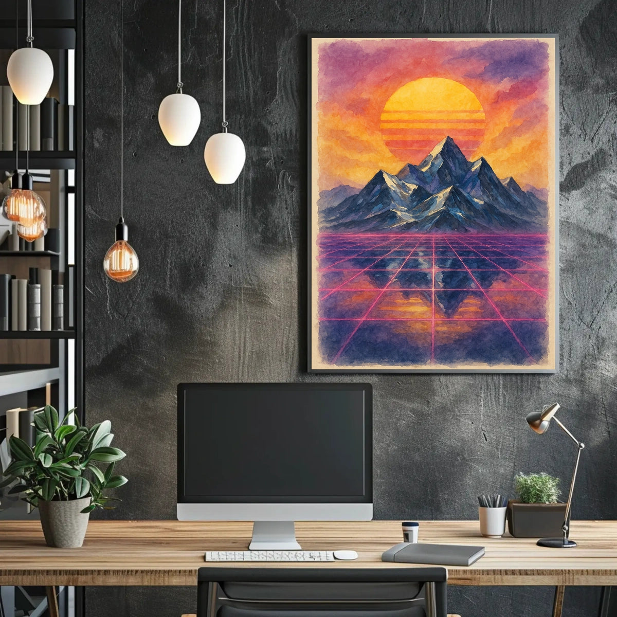 Futuristic Dreamscape: Vibrant Synthwave Landscape Futuristic Sci-Fi Poster