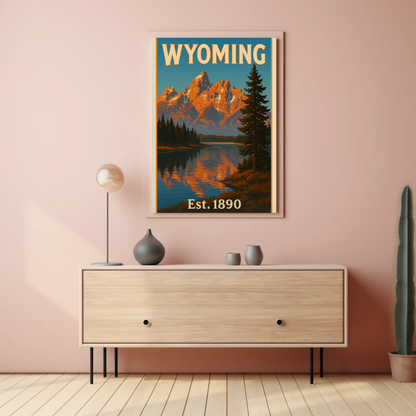 Wyoming Grand Tetons Mountain Lake Reflection Travel Poster
