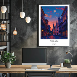 Milan Cathedral Twilight Cityscape Poster
