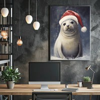 Festive Seal In Santa Hat Poster