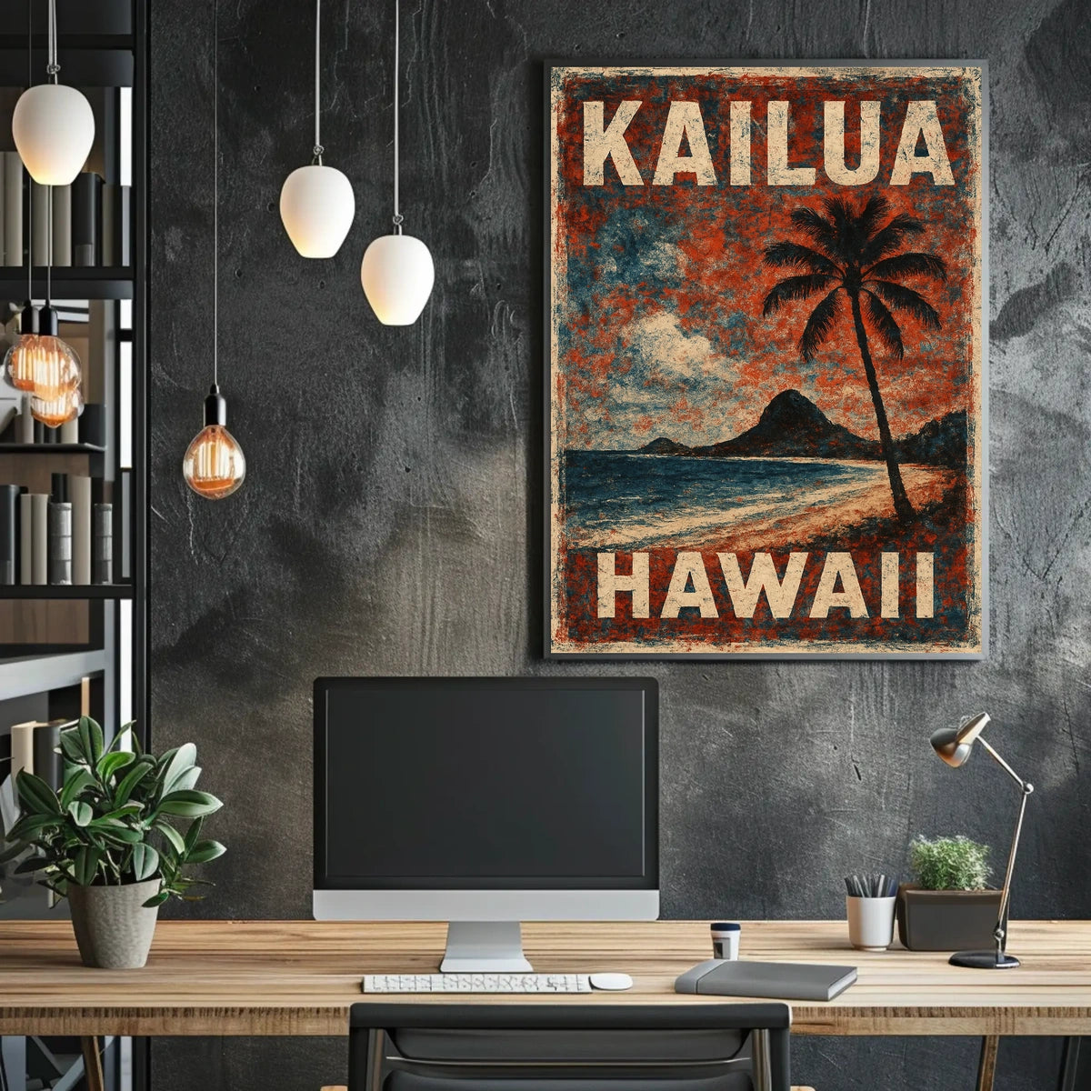 Kailua Hawaii Beach Art Deco Nostalgic Poster