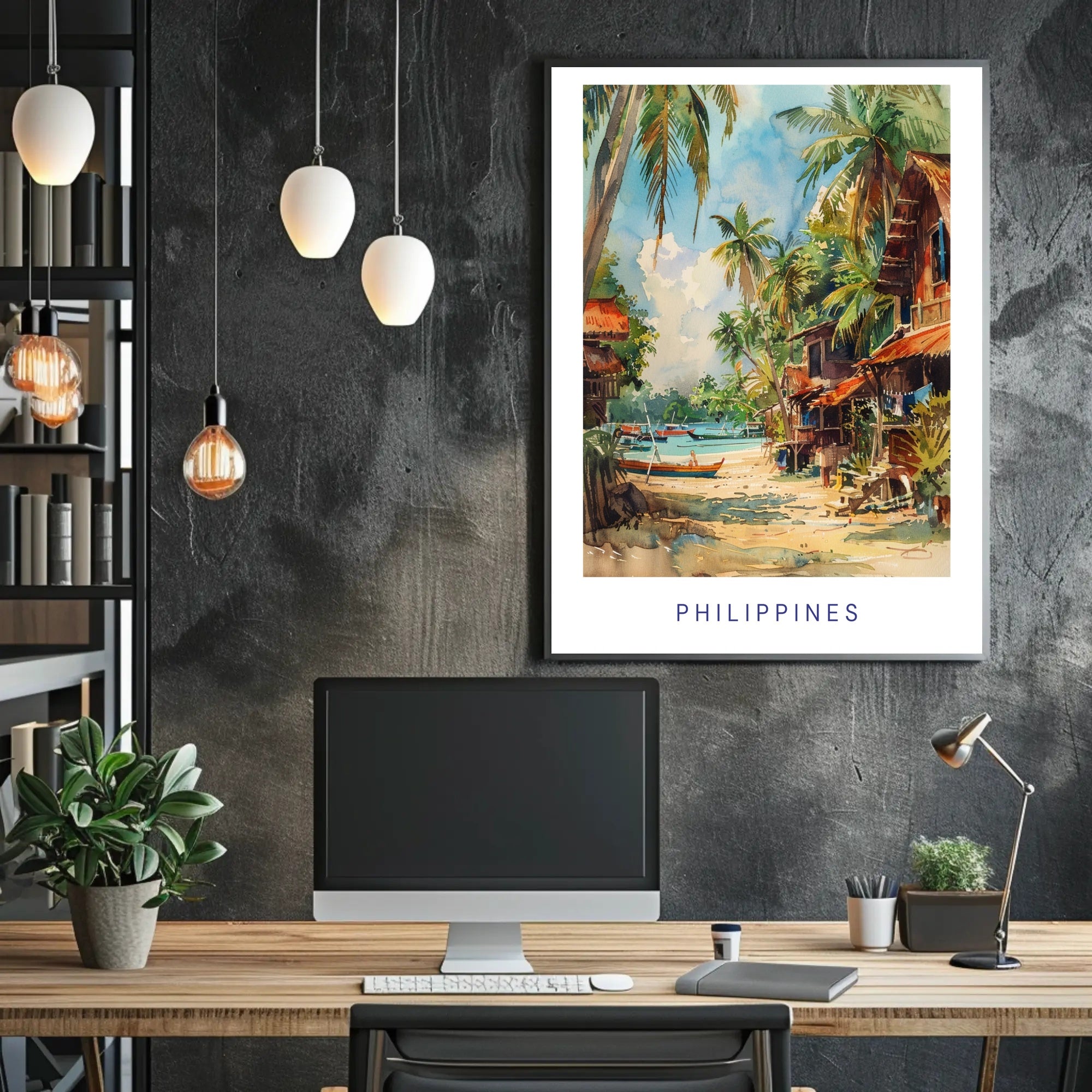 Tropical Coastal Serenity in Watercolor Travel Poster PosterGoat