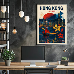 Hong Kong  A Vibrant Cityscape Poster PosterGoat