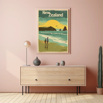 New Zealand Beach Sunset Coastal Walk Poster Poster