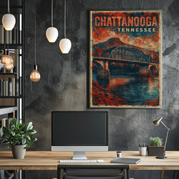 Chattanooga Skyline Vintage Travel Poster