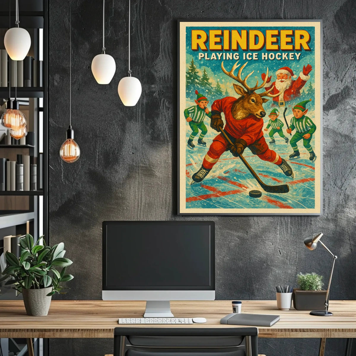 Reindeer Ice Hockey Christmas Wonderland Sports Poster