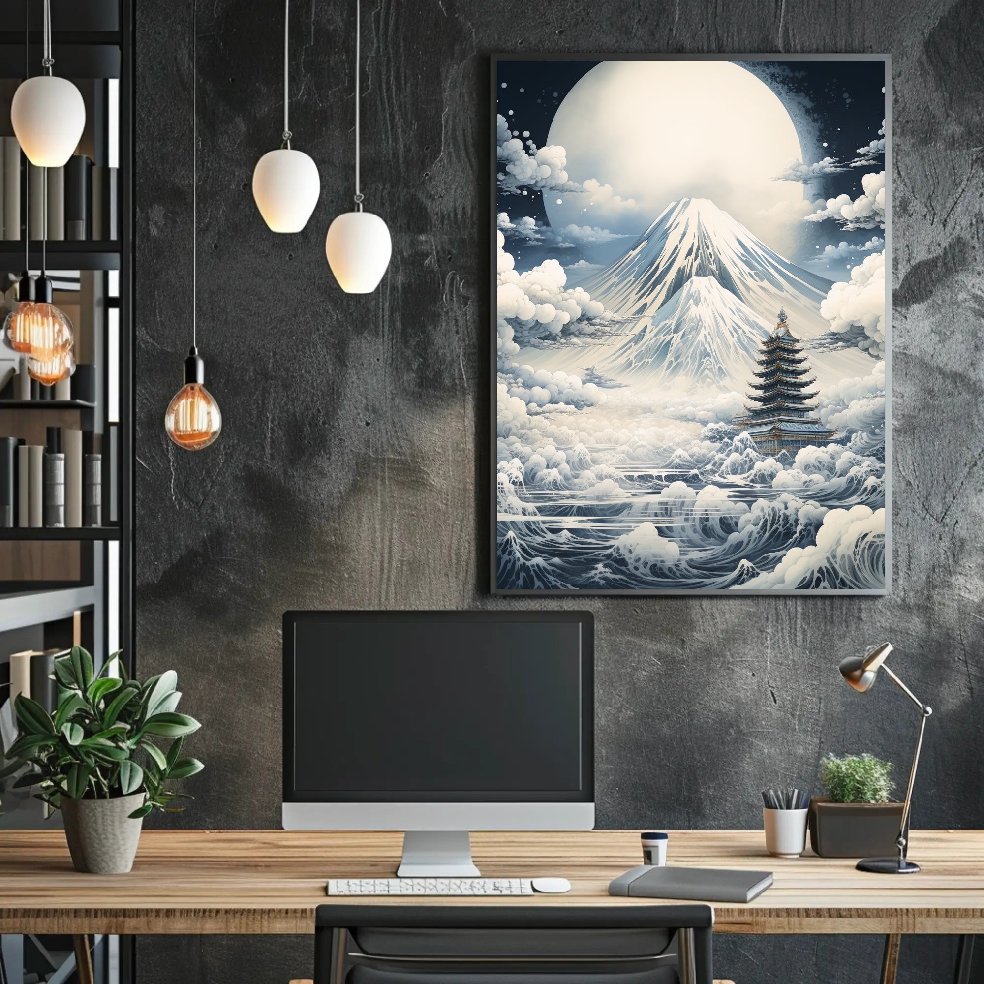 Majestic Moonlit Mount Fuji Japanese Heritage Poster
