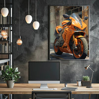 Vibrant Orange Motorcycle Poster PosterGoat