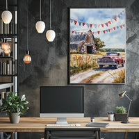 Rustic Barn And Vintage Truck Scene At Dusk Rural Poster